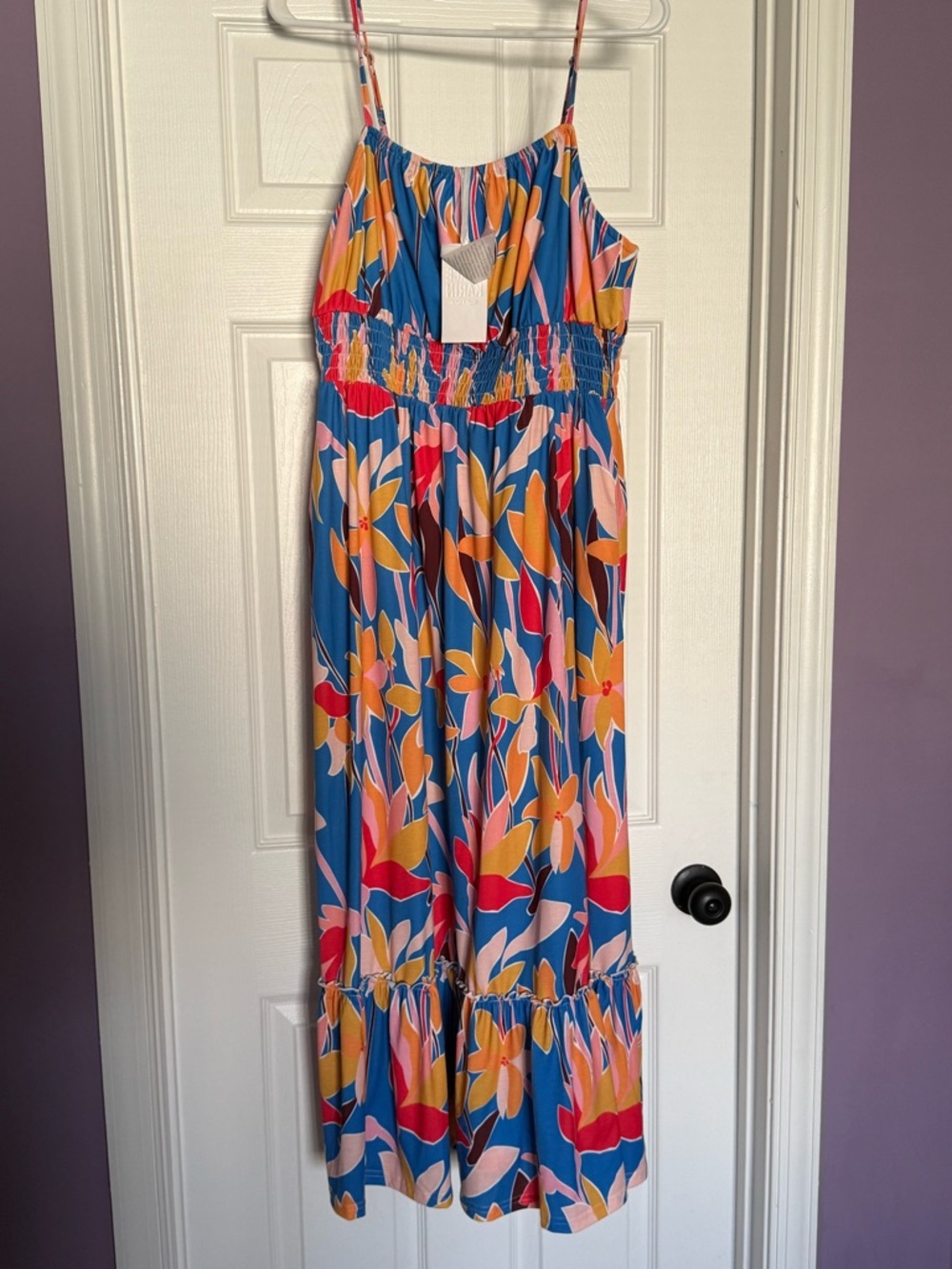 Grace Karin Blue Floral Midi Dress with Pink, Yellow & Red Accents